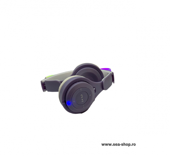 Casti Audio Wireless Urechi de pisica cu Bluetooth si lumini colorate, culoare Mov [2]