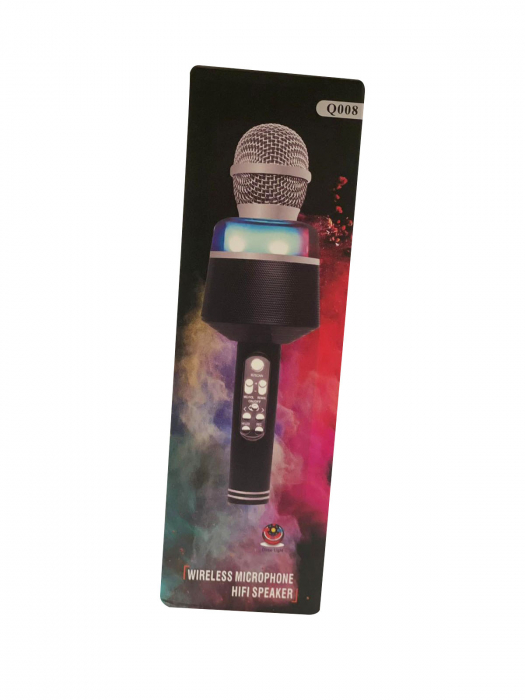 Microfon Karaoke Q008 cu lumina LED colorata, culoare roz [2]