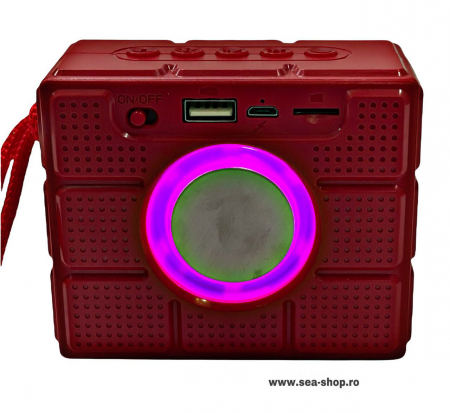 Mini Boxa Portabila Wireless cu Bluetooth si LED colorat, TG 311, Rosu [1]