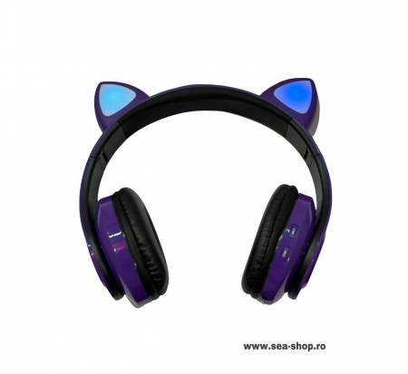 Casti Audio - Casti Wireless CATS cu lumini RGB, mov