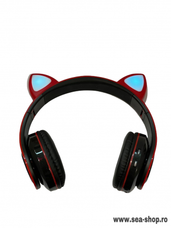 Casti Audio - Casti Wireless CATS cu lumini RGB, rosu-grena