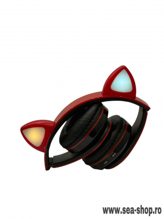 Casti Wireless CATS cu lumini RGB, rosu-grena [2]