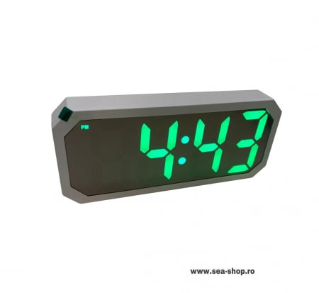Ceasuri Digitale si Radio - Ceas oglinda cu chenar si afisaj led verde, gei deschis