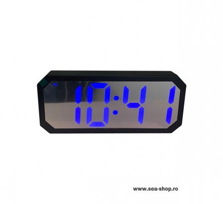 Ceasuri Digitale si Radio - Ceas oglinda cu chenar si afisaj led albastru, negru