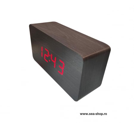 Ceasuri Digitale si Radio - Ceas Digital LED cu aspect lemn, led rosu, culoare negru