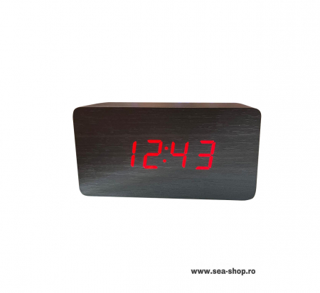 Ceas Digital LED cu aspect lemn, led rosu, culoare negru [1]