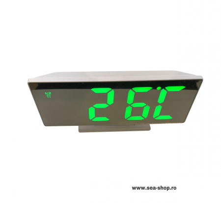 Ceas digital oglinda cu afisaj led verde, culoare alb [2]