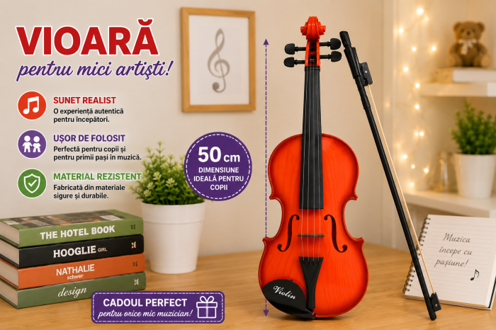 Vioară pentru Copii 50 cm cu Arcuș Inclus, Instrument Muzical de Jucărie, 8+ Ani [6]