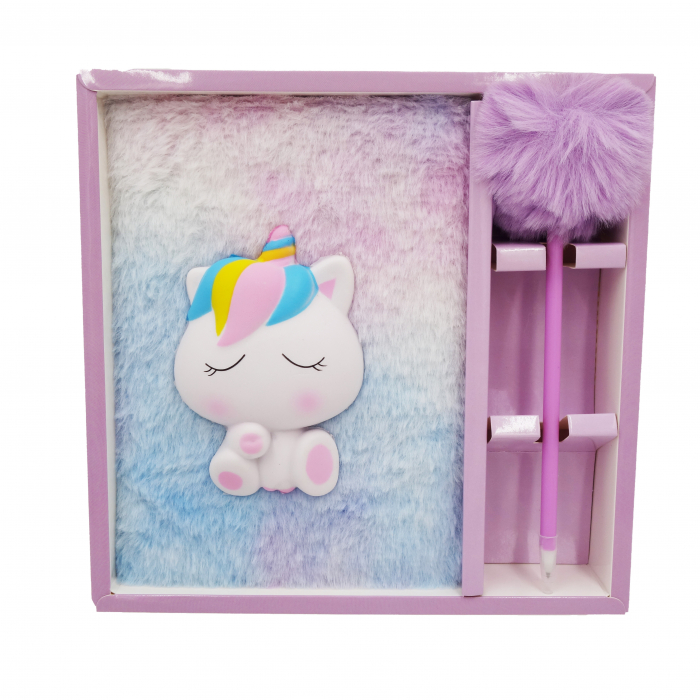 Agenda pufoasă cu pix pompon și unicorn squishy mic, 22 cm [2]