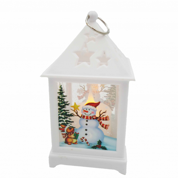 Felinar decorativ cu om de zapada si lumanare in interior, 12 cm [6]