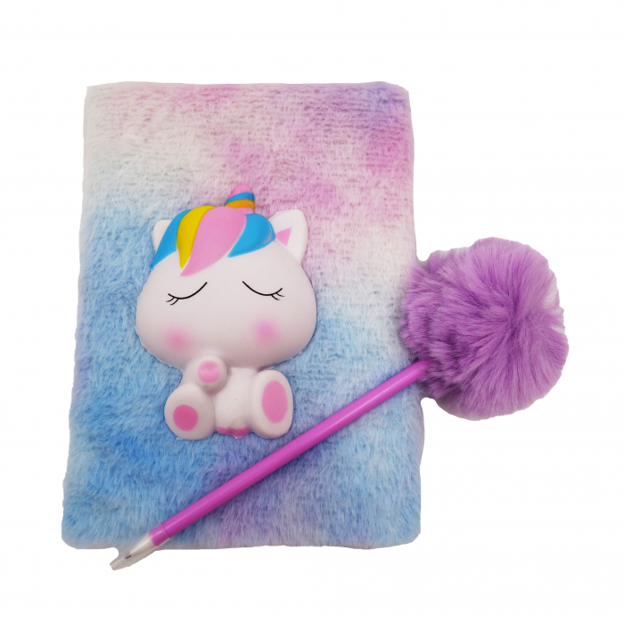 Agenda pufoasă cu pix pompon și unicorn squishy mic, 22 cm [5]