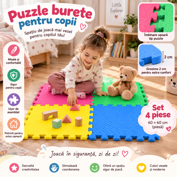 Puzzle Burete pentru Copii, 4 Piese, 60 × 60 cm [4]