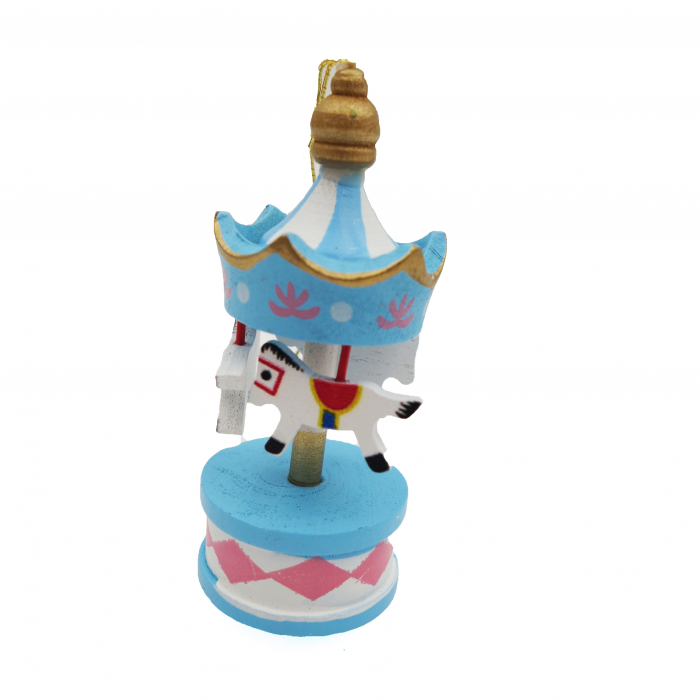 Set 6 globuri din lemn, in forma de carusel cu caluti, 9 cm [1]