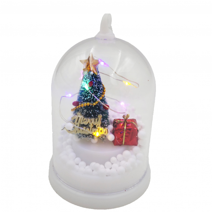 Felinar mic decorativ stil cupola cu bradut si luminite, 12 cm [1]