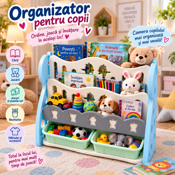 Organizator pentru Copii din PVC, Raft Cărți și Jucării, Albastru [6]