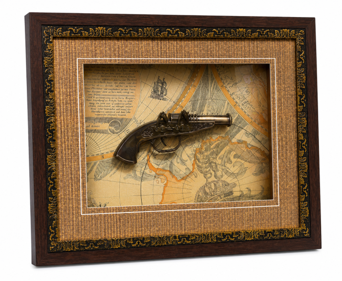 Tablou Decorativ cu Pistol Vintage și Hartă Veche, Ramă Elegantă, 45 cm [4]