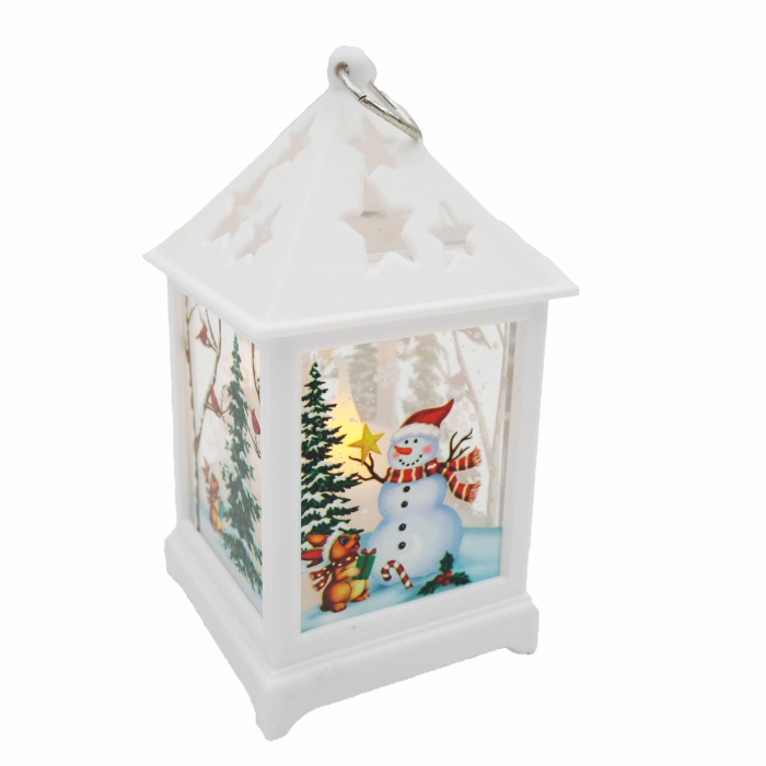 Felinar decorativ cu om de zapada si lumanare in interior, 12 cm [4]