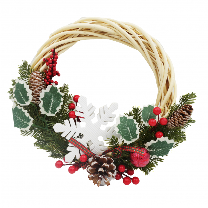 Coronita impletita, decorata cu conuri, merisoare si fulg, 30 cm [2]