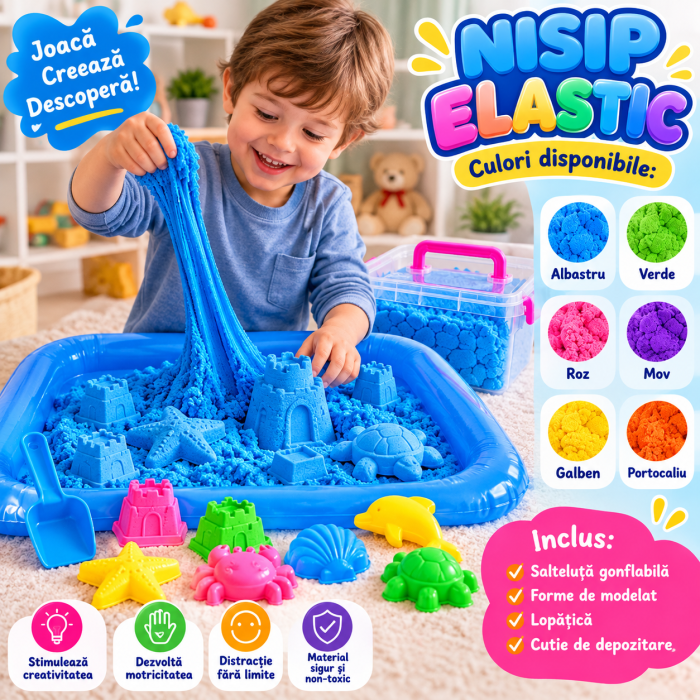 Nisip elastic 2 kg cu forme, lopățică și salteluță gonflabilă [2]
