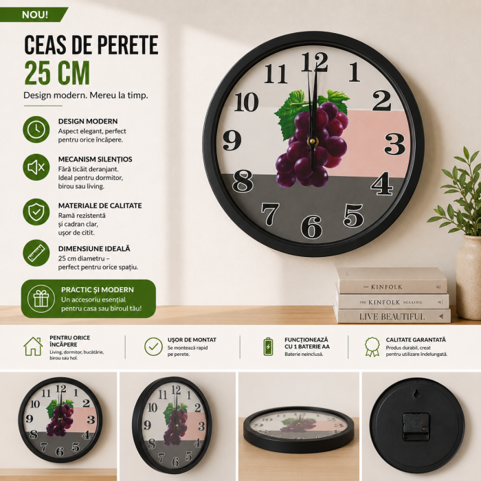 Ceas de Perete 25 cm cu Mecanism Silențios – Design Modern [2]