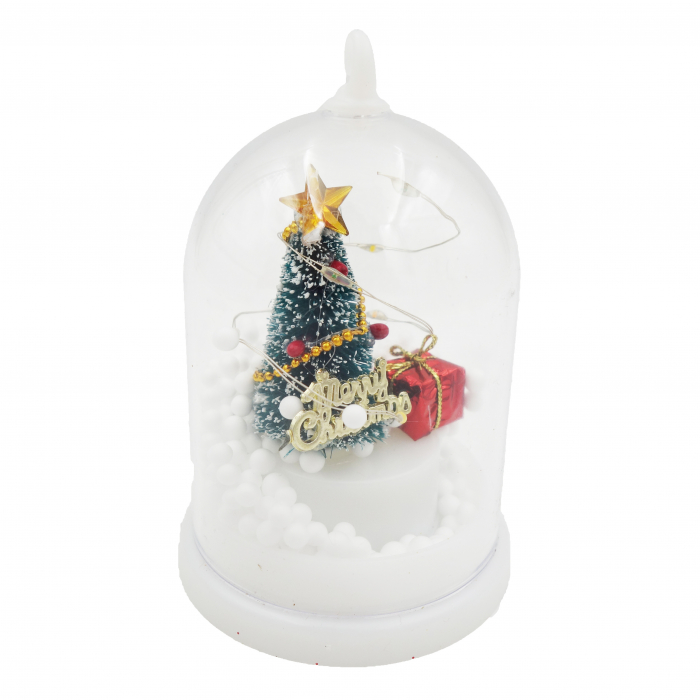 Felinar mic decorativ stil cupola cu bradut si luminite, 12 cm [3]
