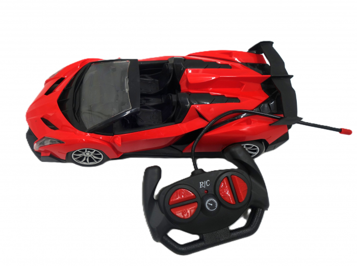 Mașinuță sport, 27 cm, roșu cu negru, decapotabilă, cu telecomandă și luminite [5]