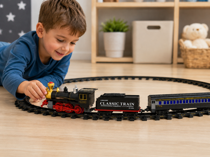 Trenuleț Electric Clasic cu Lumini și Sunete, 17 Piese, Șine Circuit Oval, 3+ Ani [3]