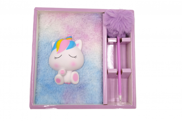 Agenda pufoasă cu pix pompon și unicorn squishy mic, 22 cm [4]