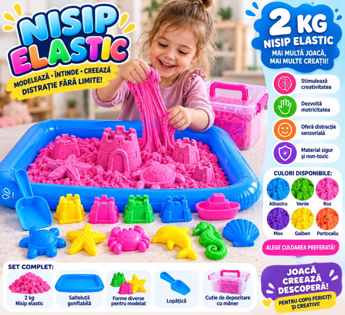 Nisip elastic 2 kg cu forme, lopățică și salteluță gonflabilă [3]