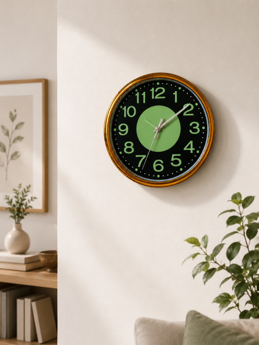 Ceas de Perete Modern și Elegant 25 cm, Mecanism Silențios, Auriu & Verde [2]