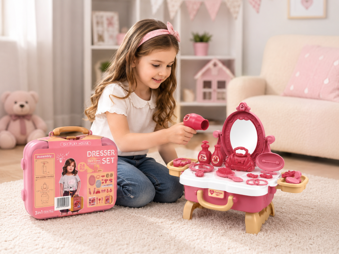 Set masă de înfrumusețare pentru fetițe 3 în 1 cu 24 accesorii [2]