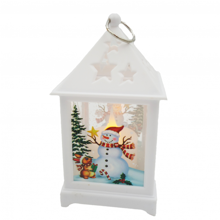 Felinar decorativ cu om de zapada si lumanare in interior, 12 cm [5]