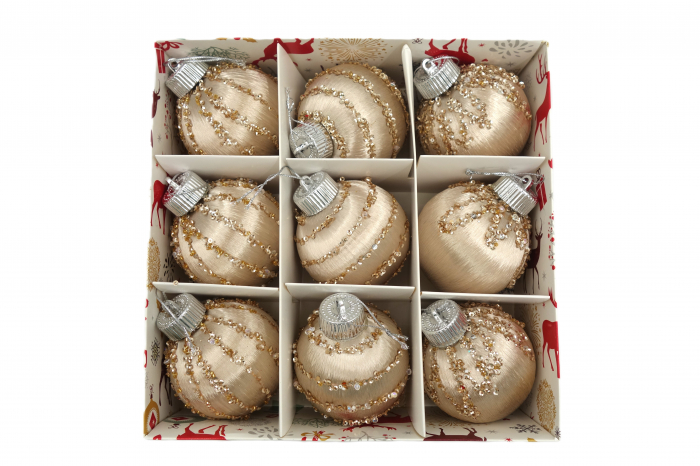 Set de 9 globuri aurii lucioase, decorate cu pietricele, 10 cm [1]