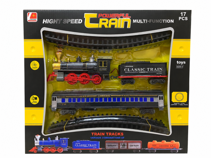 Trenuleț Electric Clasic cu Lumini și Sunete, 17 Piese, Șine Circuit Oval, 3+ Ani [4]