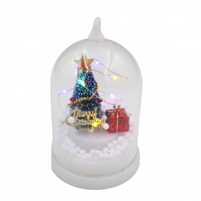 Felinar mic decorativ stil cupola cu bradut si luminite, 12 cm [2]