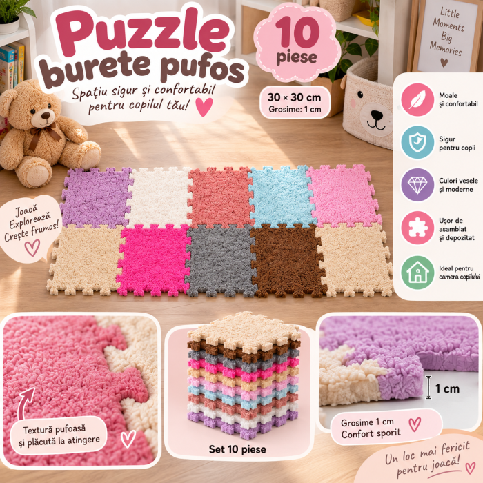 Puzzle Burete Pufos pentru Copii, 10 Piese, 30 × 30 cm [4]