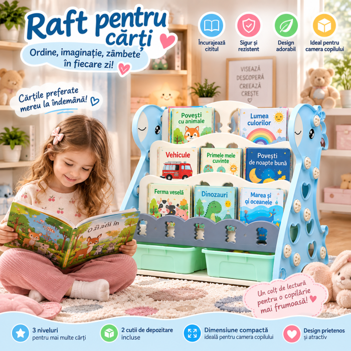 Organizator pentru Copii din PVC, Raft Cărți și Jucării, Albastru [3]