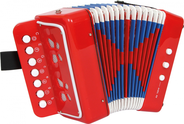 Acordeon de jucărie, 17x17 cm, cu 7 butoane muzicale și sunet realist , rosu [1]