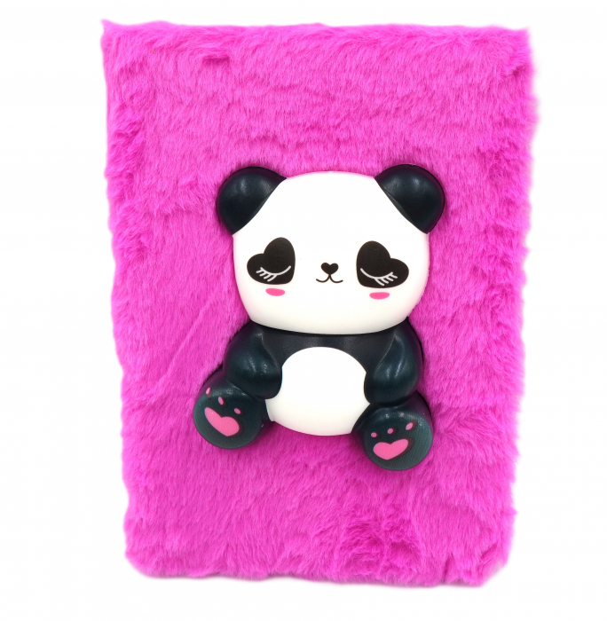 Agenda pufoasă cu blăniță și squishy panda, roz, 22 cm [1]