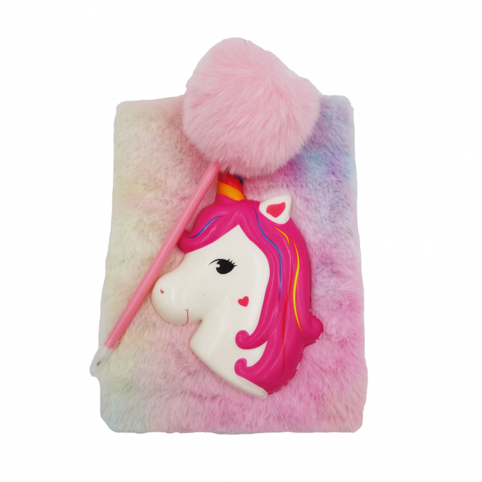 Agenda pufoasă cu pix pompon și unicorn squishy mare, 22 cm [4]
