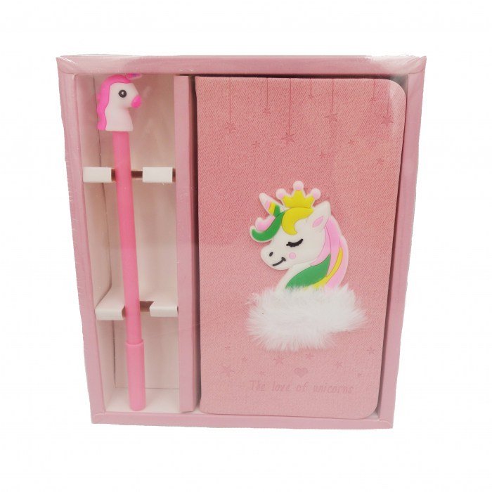 Agenda roz cu model prințesă unicorn, tip carnetel si pix cu cap de unicorn, 19 cm [1]