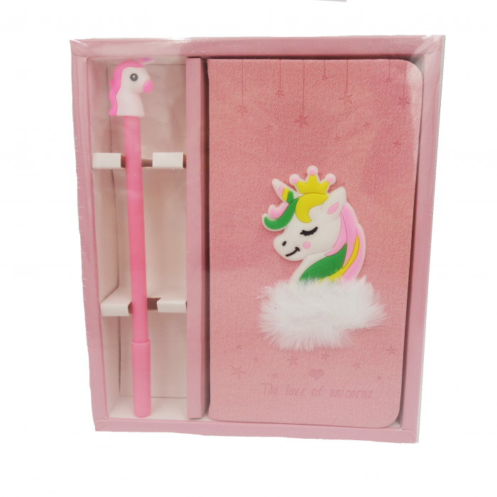 Agenda roz cu model prințesă unicorn, tip carnetel si pix cu cap de unicorn, 19 cm [2]