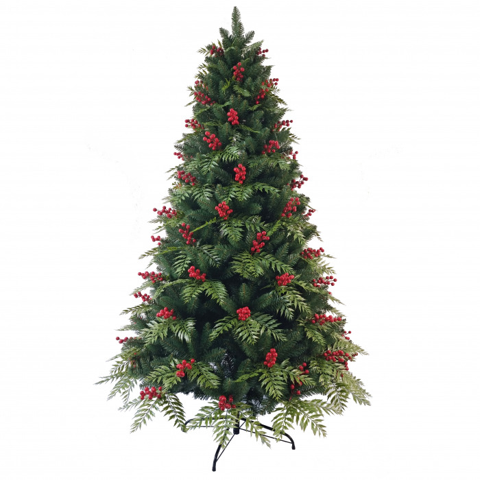 Brad artificial verde cu bobite rosii, 210 cm [1]