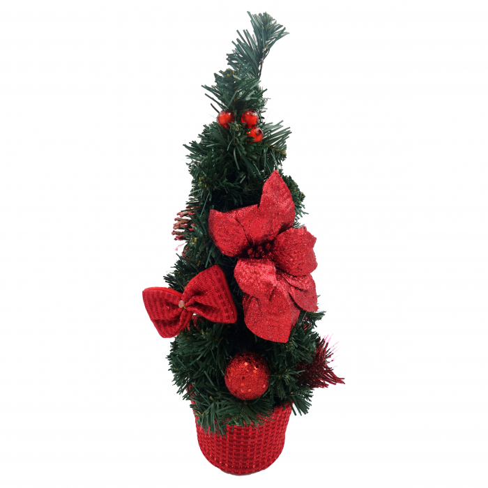 Brad decorativ cu craciunita, rosu, 40 cm [1]