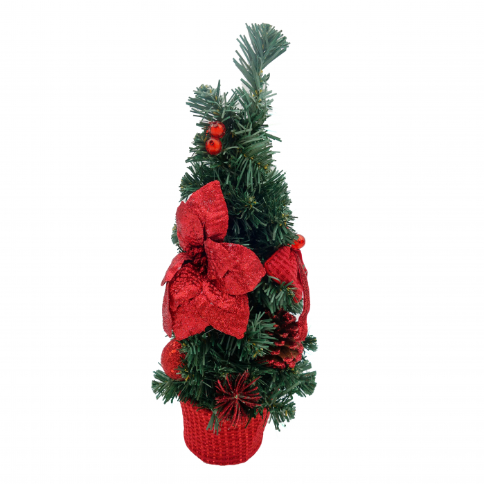 Brad decorativ cu craciunita, rosu, 40 cm [3]