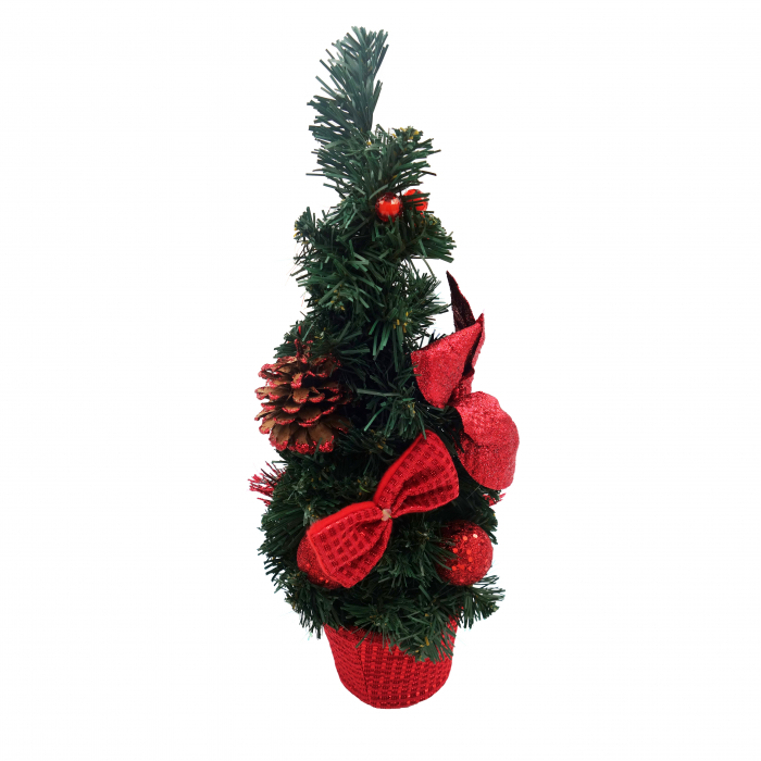 Brad decorativ cu craciunita, rosu, 40 cm [7]