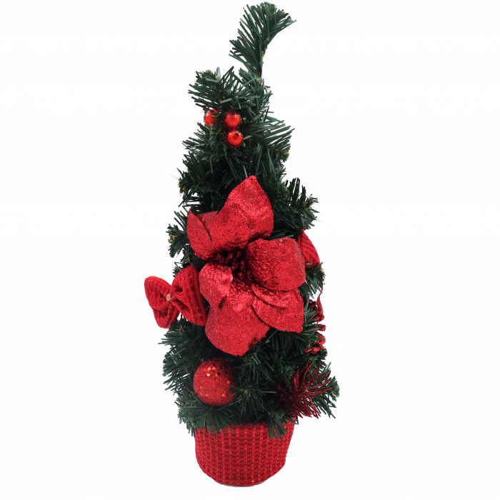 Brad decorativ cu craciunita, rosu, 40 cm [4]