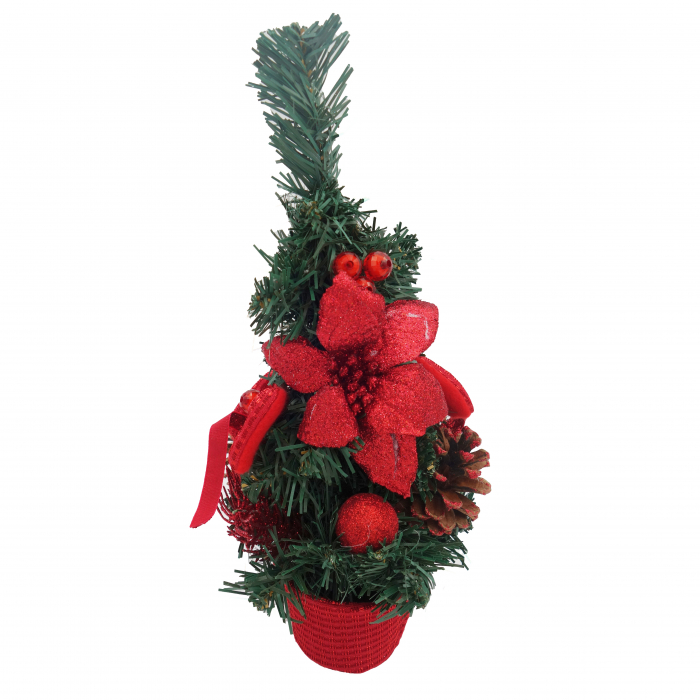 Brad decorativ cu craciunita, rosu, 30 cm [3]