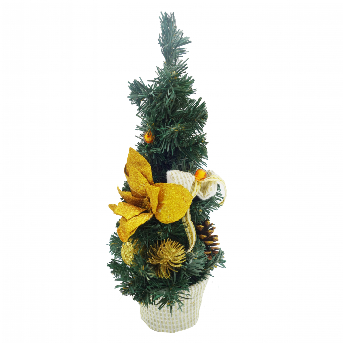 Brad decorativ cu craciunita, auriu, 40 cm [6]