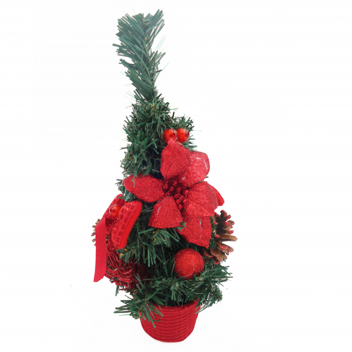 Brad decorativ cu craciunita, rosu, 30 cm [2]